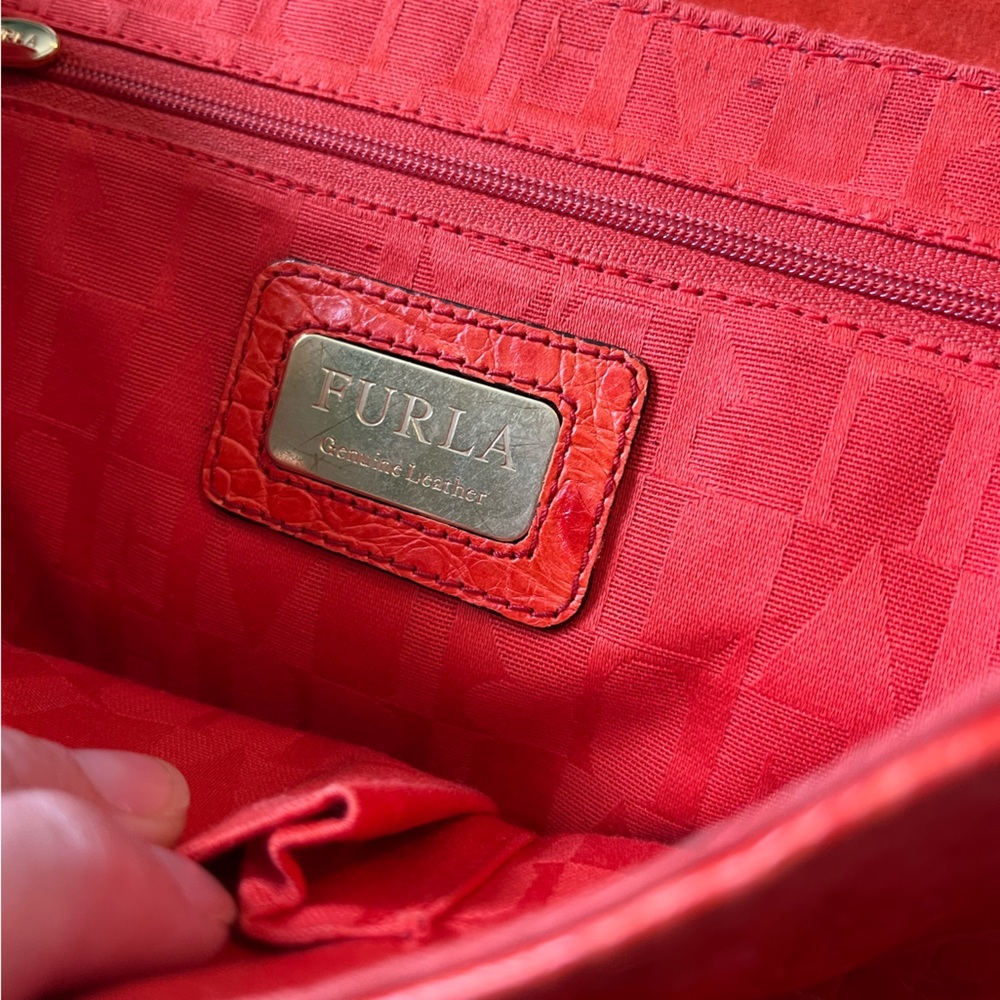 Furla Red Genuine Crocodile Leather Satchel Purse - Picture 3 of 6